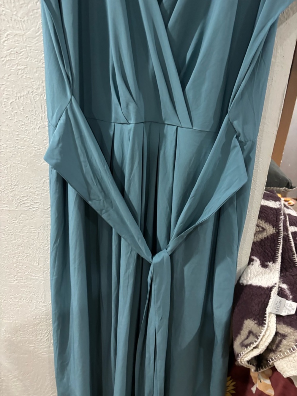 Halara Breezeful NWT V Neck Short Sleeve Pocket Tie Midi Dress Stone Blue Sz 3X - Picture 3 of 9